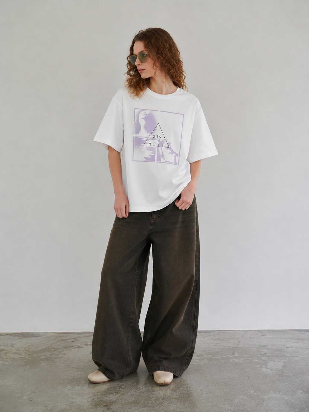 Oversized  Short-length  T-shirt 05　【White】