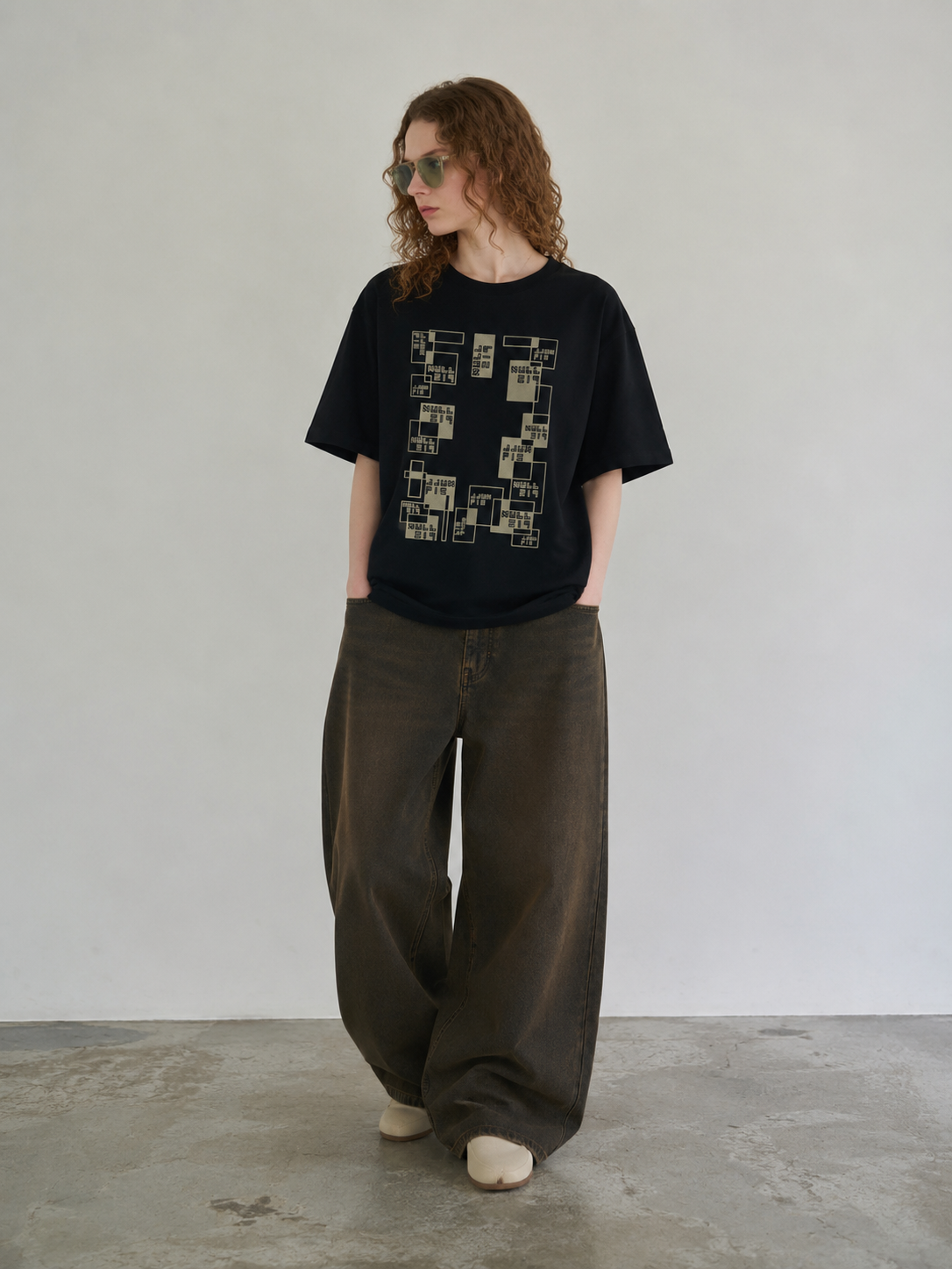 Oversized  Short-length  T-shirt 06　【BLACK】